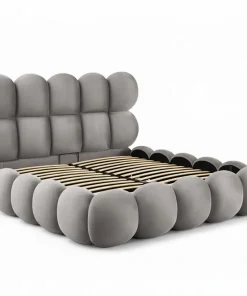 Lit-coffre design boule Bilbola avec sommier relevable 140x190cm Velours Gris