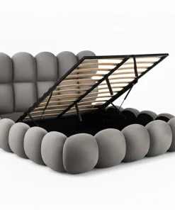 Lit-coffre design boule Bilbola avec sommier relevable 140x190cm Velours Gris