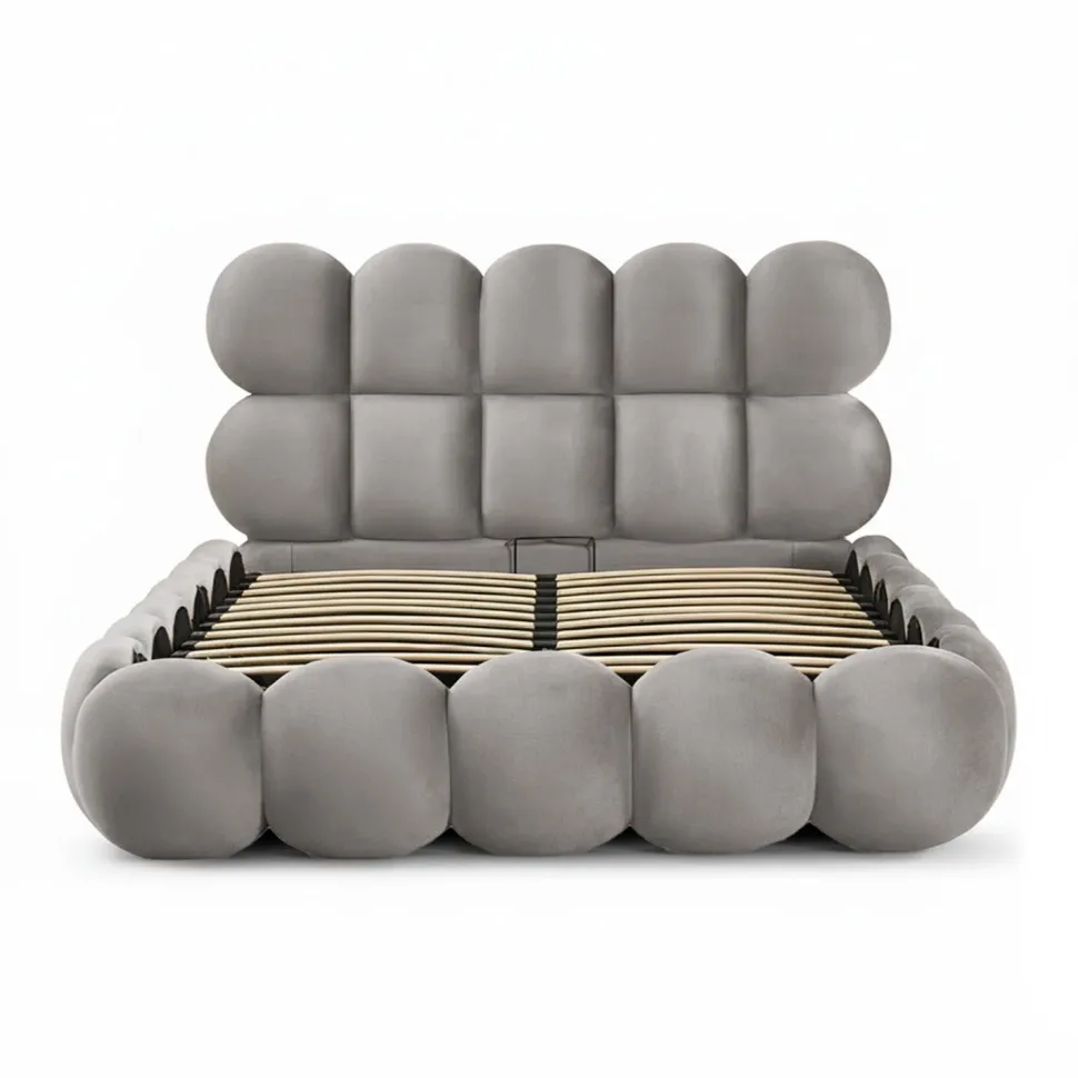 Lit-coffre design boule Bilbola avec sommier relevable 140x190cm Velours Gris