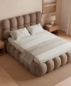 Lit-coffre design boule Bilbola avec sommier relevable 160x200cm Velours Taupe