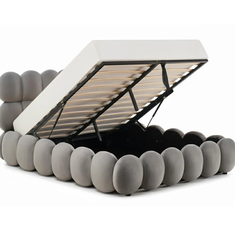 Lit-coffre design boule Bilbola avec sommier relevable 180x200cm Velours Gris