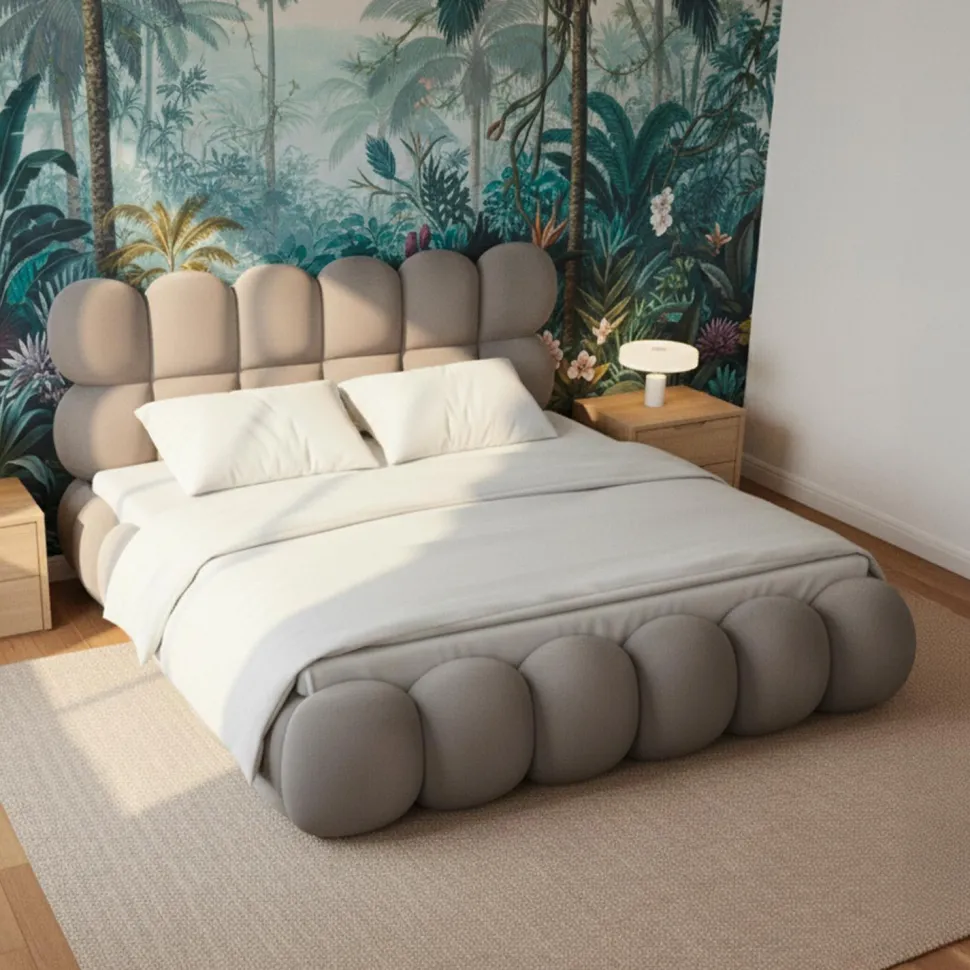 Lit-coffre design boule Bilbola avec sommier relevable 180x200cm Velours Gris