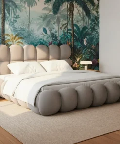 Lit-coffre design boule Bilbola avec sommier relevable 180x200cm Velours Gris