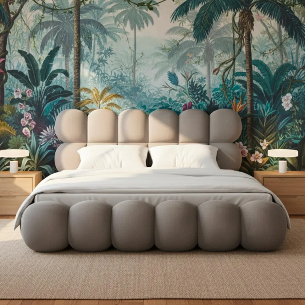 Lit-coffre design boule Bilbola avec sommier relevable 180x200cm Velours Gris