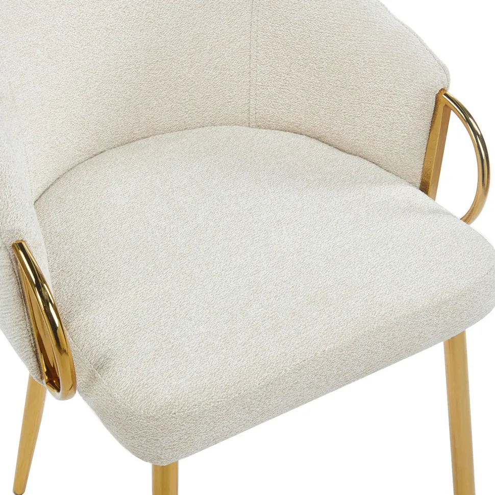 Lot de 8 chaises arrondies et matelassées Patricia Métal doré et Tissu Beige