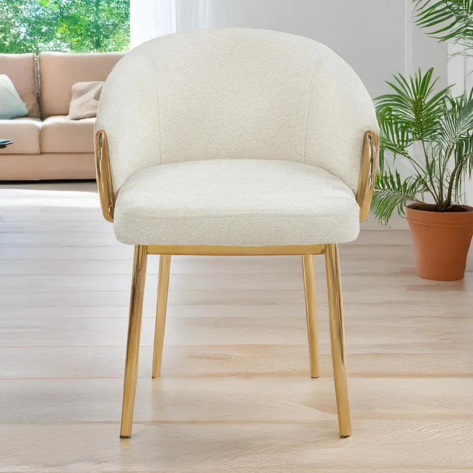 Lot de 8 chaises arrondies et matelassées Patricia Métal doré et Tissu Beige