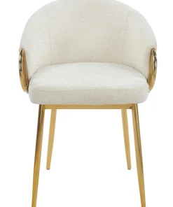 Lot de 8 chaises arrondies et matelassées Patricia Métal doré et Tissu Beige