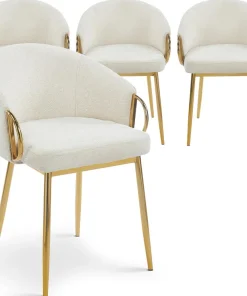 Lot de 4 chaises arrondies et matelassées Patricia Métal doré et Tissu Beige