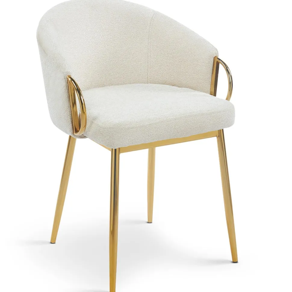 Lot de 4 chaises arrondies et matelassées Patricia Métal doré et Tissu Beige