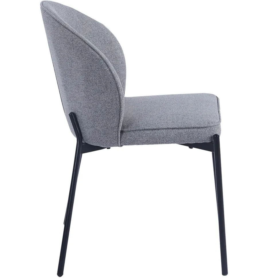 Lot de 2 chaises arrondies et matelassées Isabeau Métal Noir et Tissu Gris
