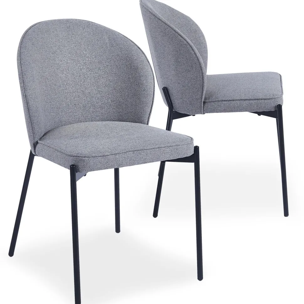 Lot de 2 chaises arrondies et matelassées Isabeau Métal Noir et Tissu Gris