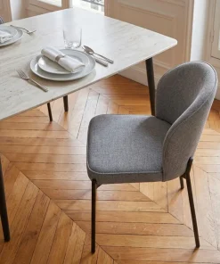 Lot de 2 chaises arrondies et matelassées Isabeau Métal Noir et Tissu Gris