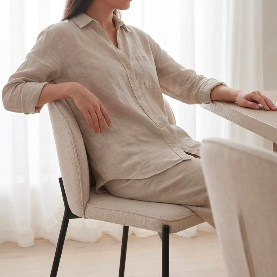 Lot de 2 chaises arrondies et matelassées Isabeau Métal Noir et Tissu Beige