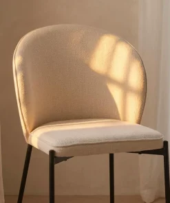 Lot de 2 chaises arrondies et matelassées Isabeau Métal Noir et Tissu Beige
