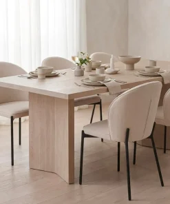 Lot de 2 chaises arrondies et matelassées Isabeau Métal Noir et Tissu Beige