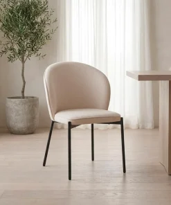 Lot de 2 chaises arrondies et matelassées Isabeau Métal Noir et Tissu Beige