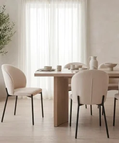 Lot de 2 chaises arrondies et matelassées Isabeau Métal Noir et Tissu Beige