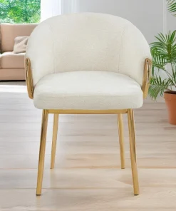 Lot de 6 chaises arrondies et matelassées Patricia Métal doré et Tissu Beige