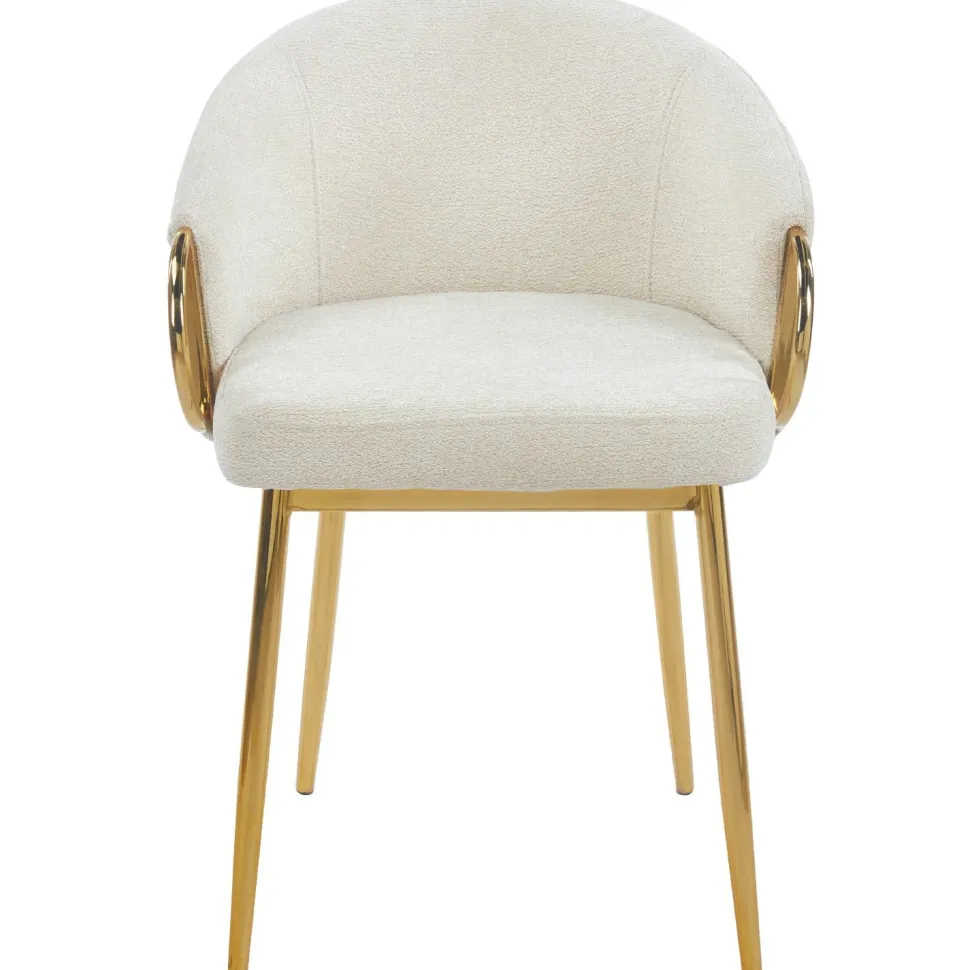 Lot de 6 chaises arrondies et matelassées Patricia Métal doré et Tissu Beige