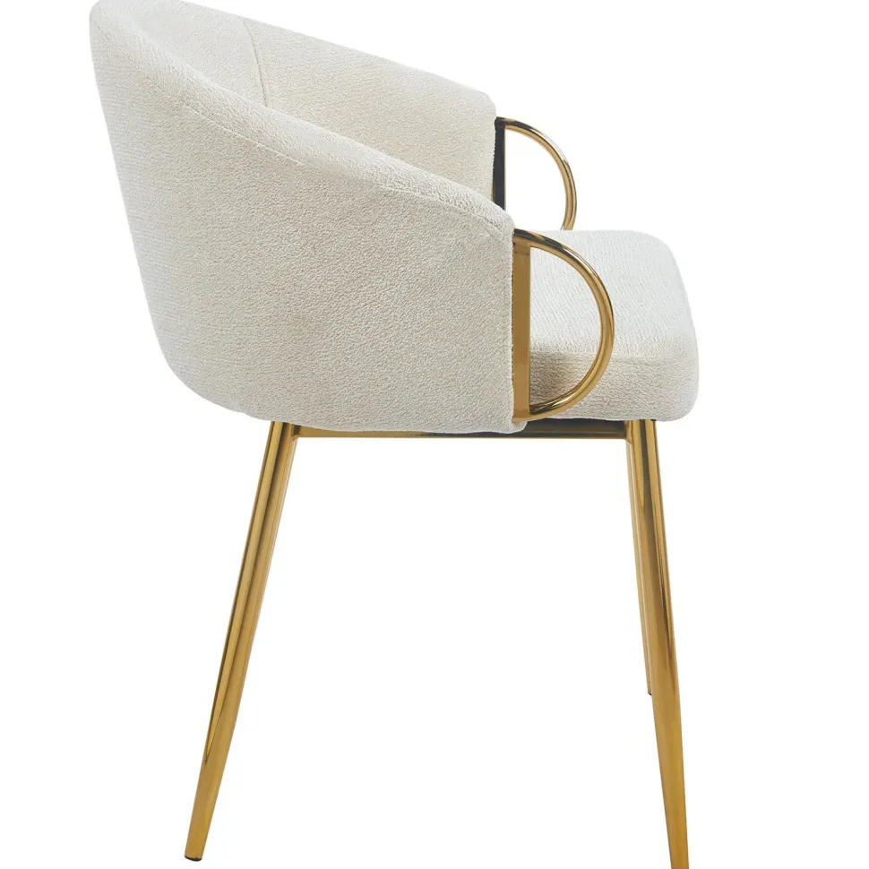Lot de 6 chaises arrondies et matelassées Patricia Métal doré et Tissu Beige