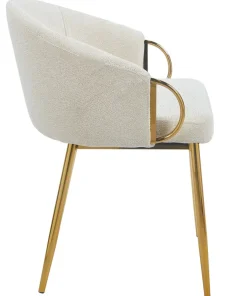 Lot de 2 chaises arrondies et matelassées Patricia Métal doré et Tissu Beige