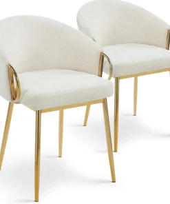 Lot de 2 chaises arrondies et matelassées Patricia Métal doré et Tissu Beige