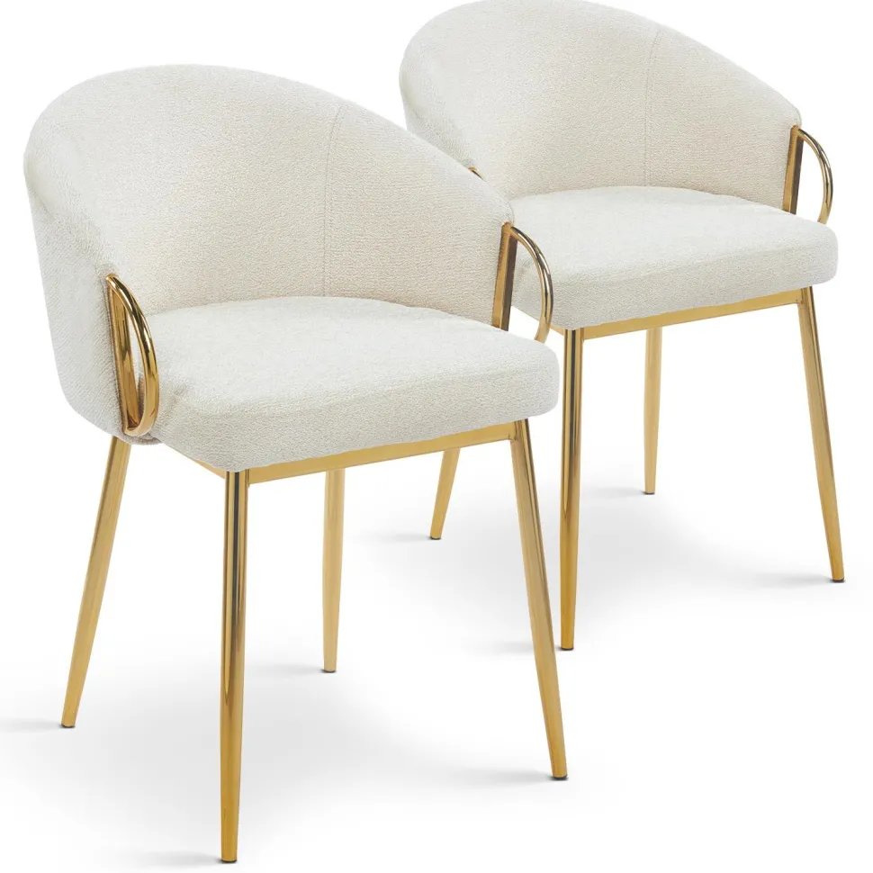 Lot de 2 chaises arrondies et matelassées Patricia Métal doré et Tissu Beige