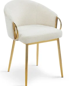Lot de 2 chaises arrondies et matelassées Patricia Métal doré et Tissu Beige