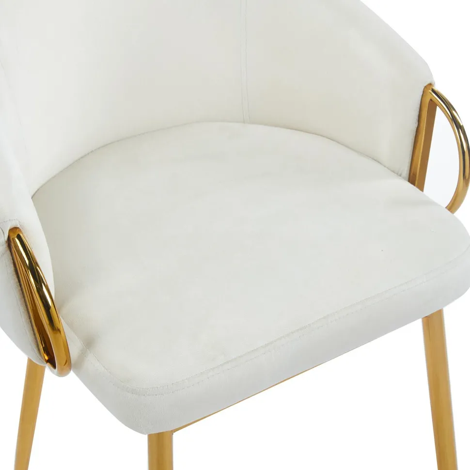 Lot de 8 chaises arrondies et matelassées Patricia Métal doré et Velours Crème
