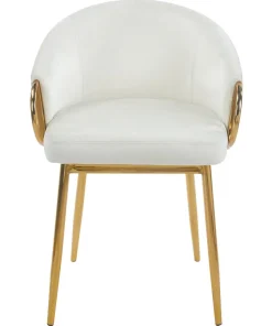 Lot de 8 chaises arrondies et matelassées Patricia Métal doré et Velours Crème