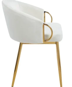 Lot de 8 chaises arrondies et matelassées Patricia Métal doré et Velours Crème