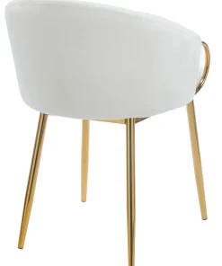 Lot de 8 chaises arrondies et matelassées Patricia Métal doré et Velours Crème