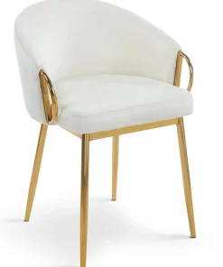 Lot de 8 chaises arrondies et matelassées Patricia Métal doré et Velours Crème