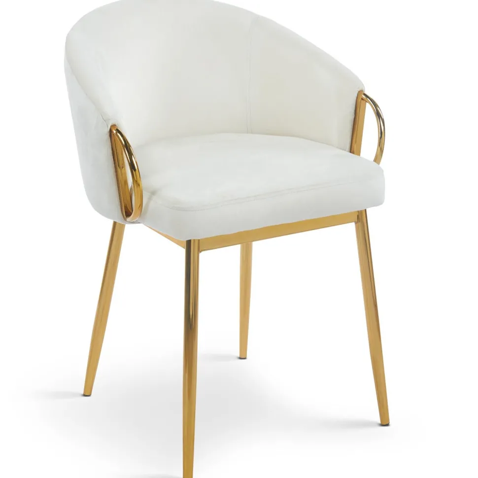 Lot de 8 chaises arrondies et matelassées Patricia Métal doré et Velours Crème
