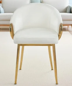 Lot de 6 chaises arrondies et matelassées Patricia Métal doré et Velours Crème