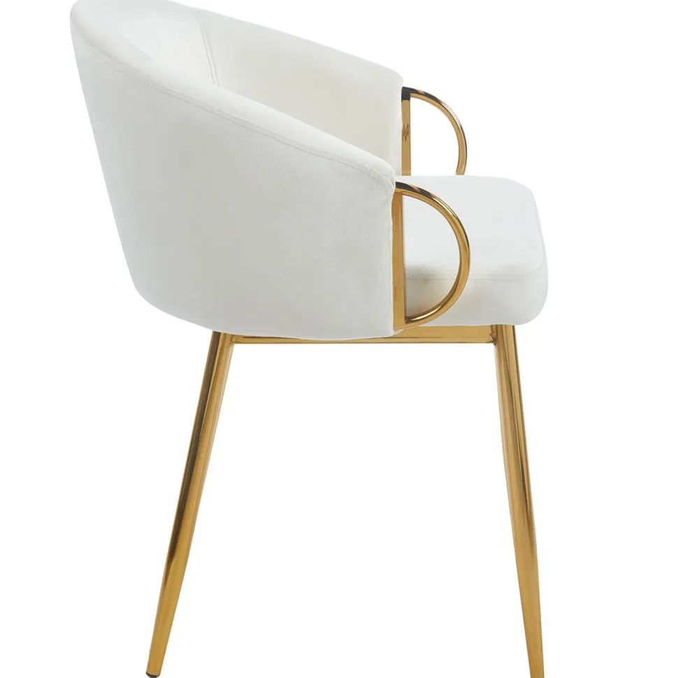Lot de 6 chaises arrondies et matelassées Patricia Métal doré et Velours Crème