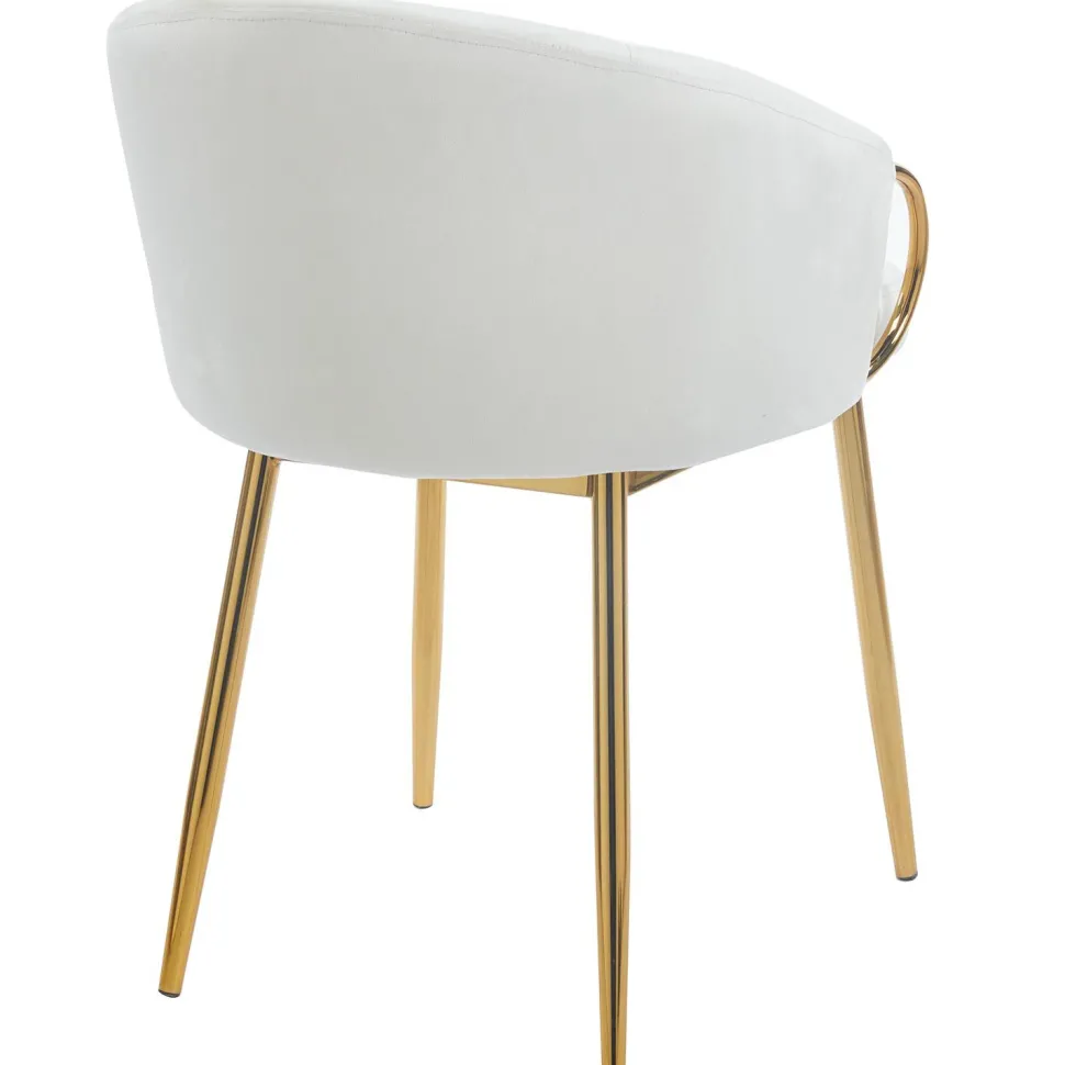 Lot de 6 chaises arrondies et matelassées Patricia Métal doré et Velours Crème
