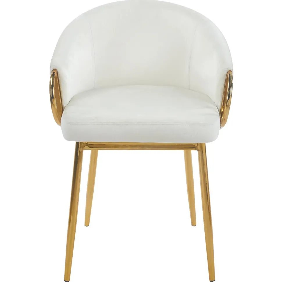 Lot de 6 chaises arrondies et matelassées Patricia Métal doré et Velours Crème