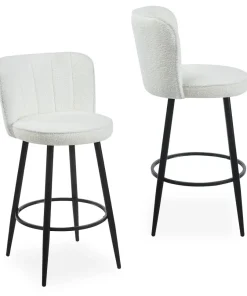 Lot de 2 chaises de bar au dossier incurvé Philippa Tissu bouclette Crème