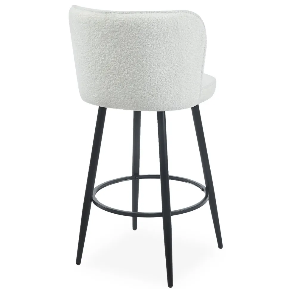 Lot de 2 chaises de bar au dossier incurvé Philippa Tissu bouclette Crème