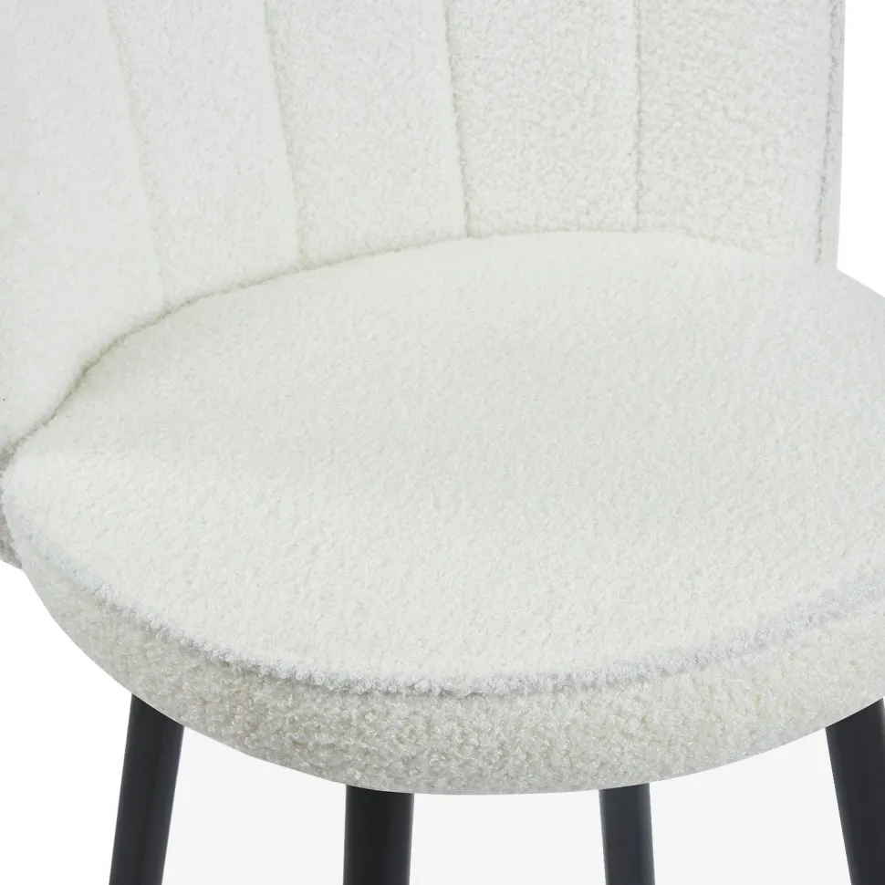 Lot de 2 chaises de bar au dossier incurvé Philippa Tissu bouclette Crème