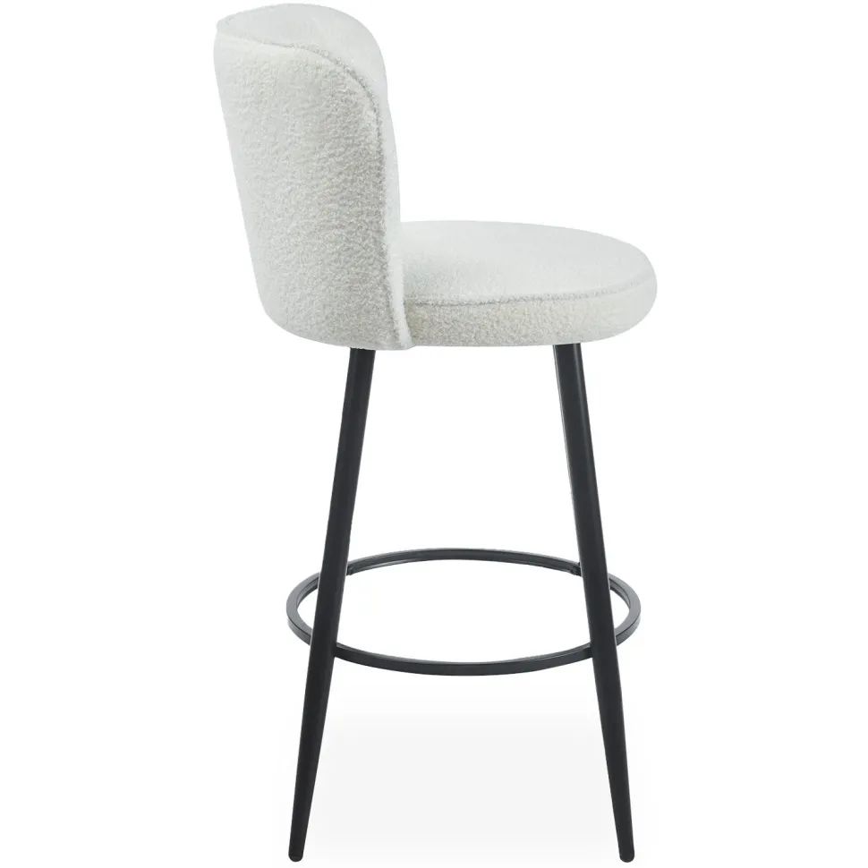 Lot de 2 chaises de bar au dossier incurvé Philippa Tissu bouclette Crème