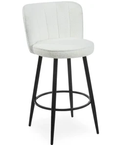 Lot de 2 chaises de bar au dossier incurvé Philippa Tissu bouclette Crème