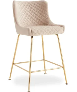 Lot de 2 chaises de bar Bellamy Velours Beige pieds Or