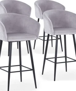 Lot de 4 chaises de bar Bobby Velours Argent