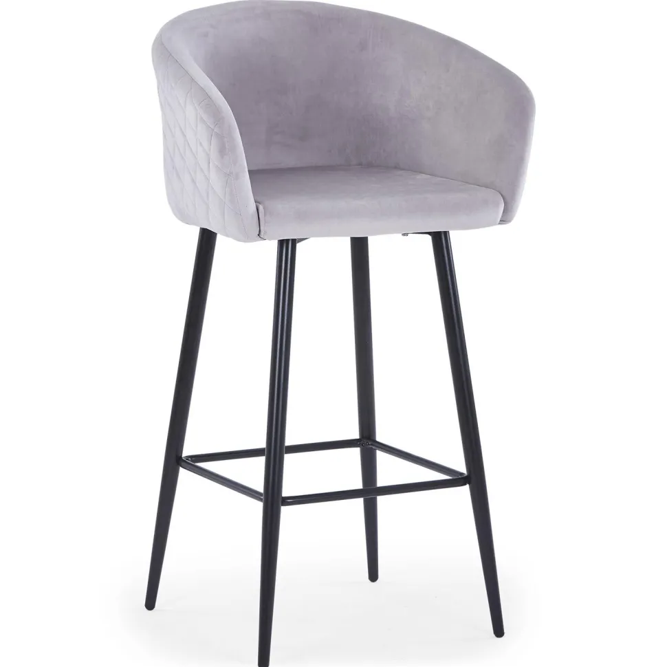 Lot de 4 chaises de bar Bobby Velours Argent