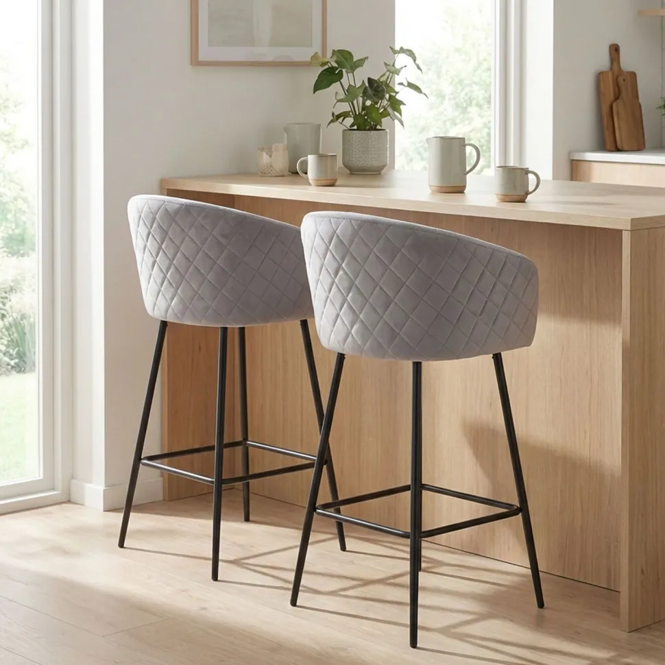 Lot de 2 chaises de bar Bobby Velours Argent