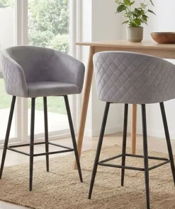 Lot de 2 chaises de bar Bobby Velours Argent