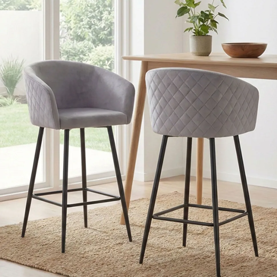 Lot de 2 chaises de bar Bobby Velours Argent