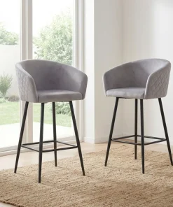 Lot de 2 chaises de bar Bobby Velours Argent